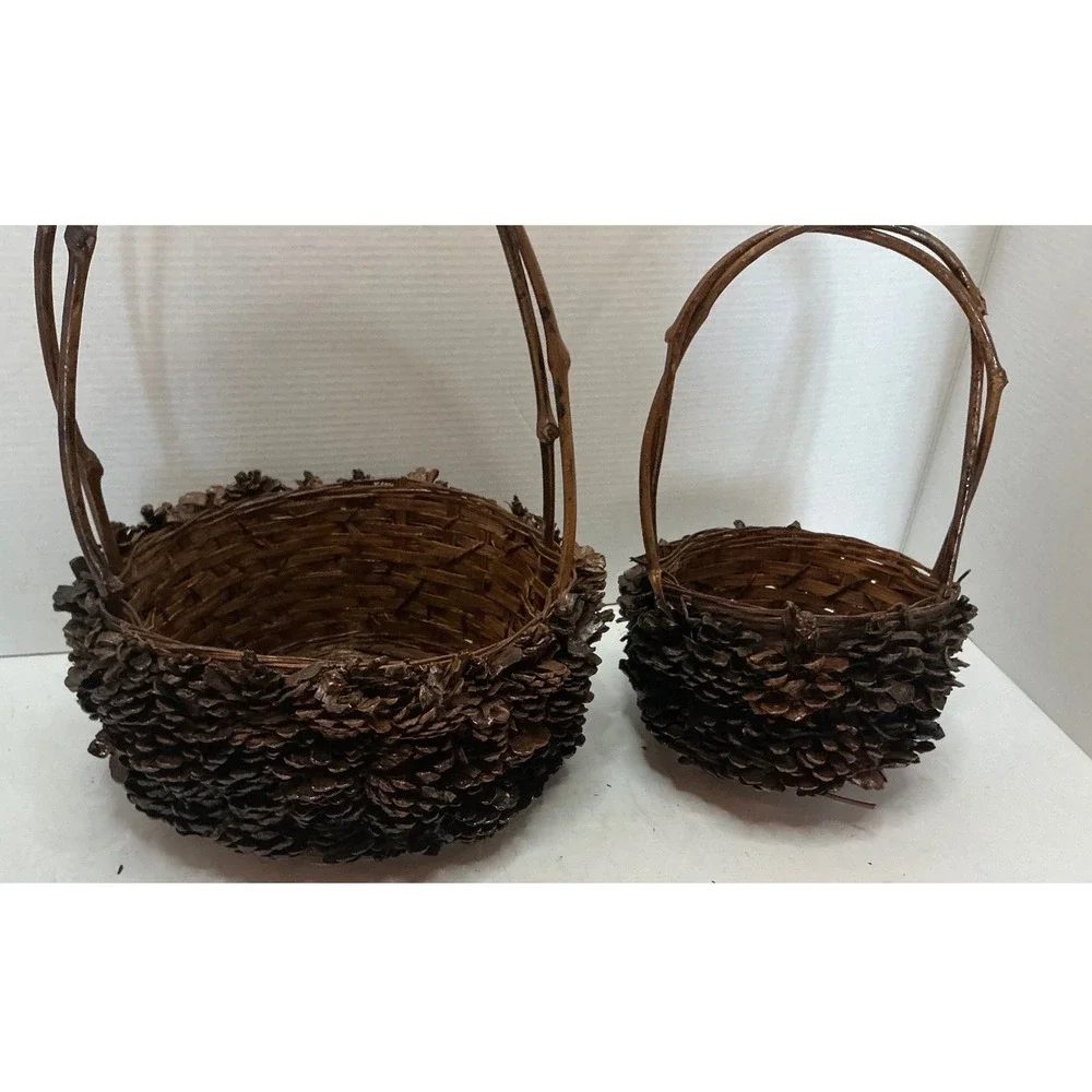 Pinecone Nesting Baskets Set Rustic Woodland Cabin Decor Small Med